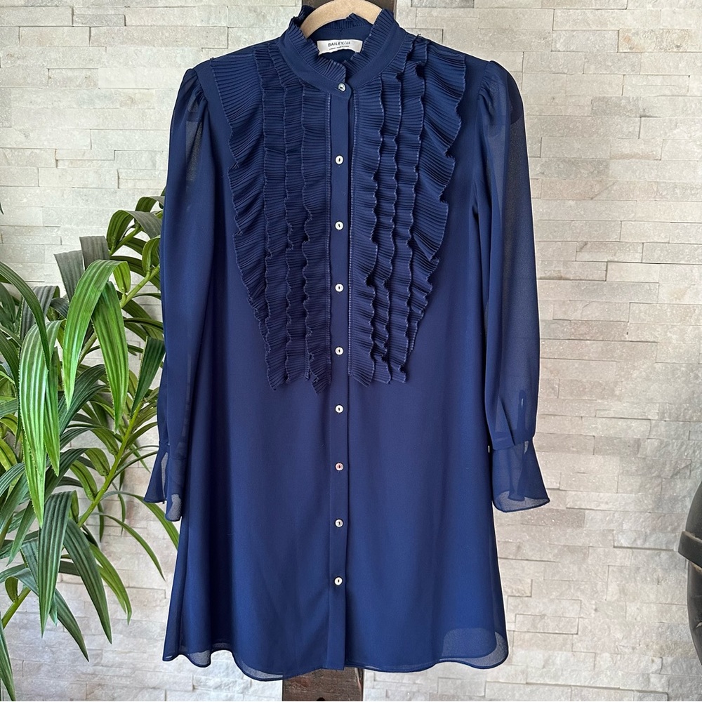 BAILEY 44 “Near Death Pussycat” Blue Ruffle Polyester Dress Size XS